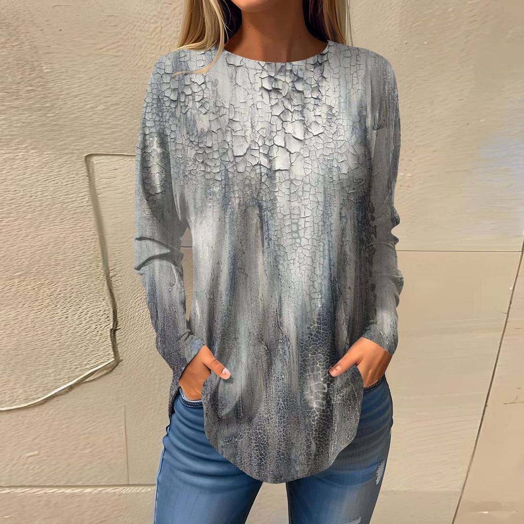 Футболки для женщин, осенний повседневный модный топ с длинным рукавом, пуловер с принтом, топ