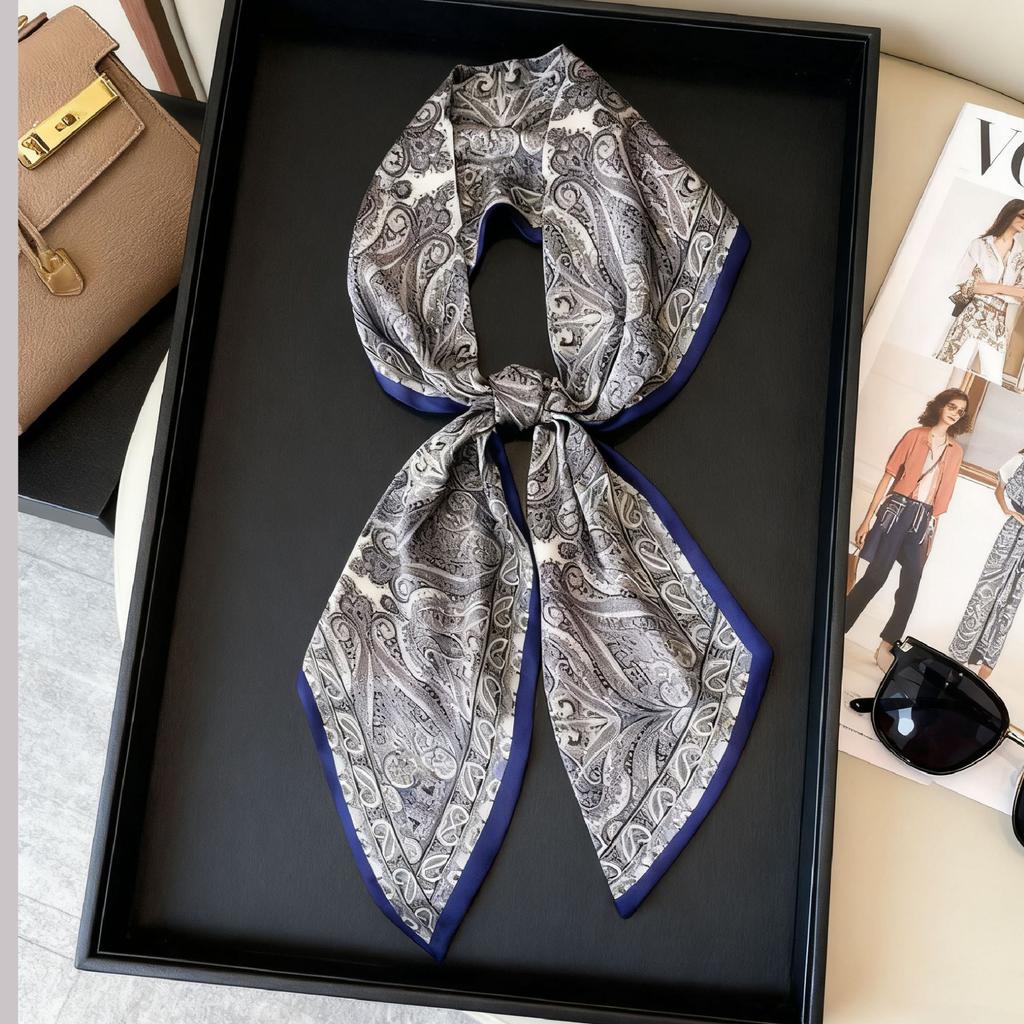 Hangzhou silk simulation silk texture double-layer printing long silk scarf spring and autumn matching scarf can be tied waist decorative streamer