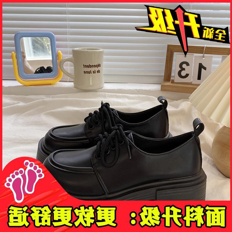 Ботинки из кожи на шнуровке женские туфли в британском стиле универсальные ретро-увеличенные черные японские новые на толстой подошве маленькие модные модели