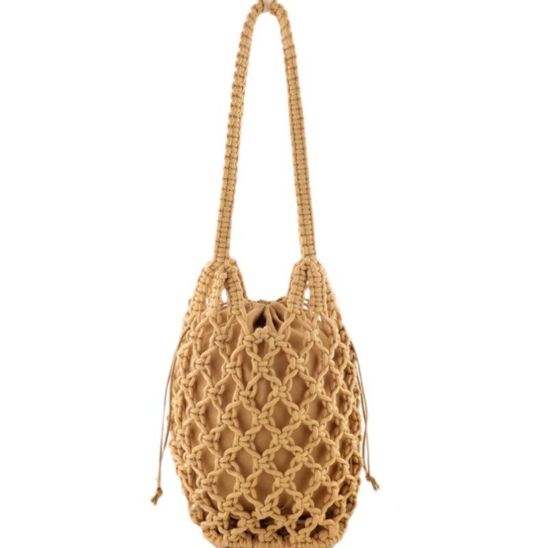 2025 New Summer Beach Tote Bag with Inner Pocket Hollow Mesh Shoulder Bag Cotton Crochet Knit Purse for Women Boho Vacation