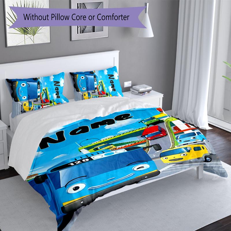 3pcs Custom Name Tayo the Little Bus Bedding Set,Includes 1 Duvet Cover and 2 Pillowcases,All-season Bedroom Decor