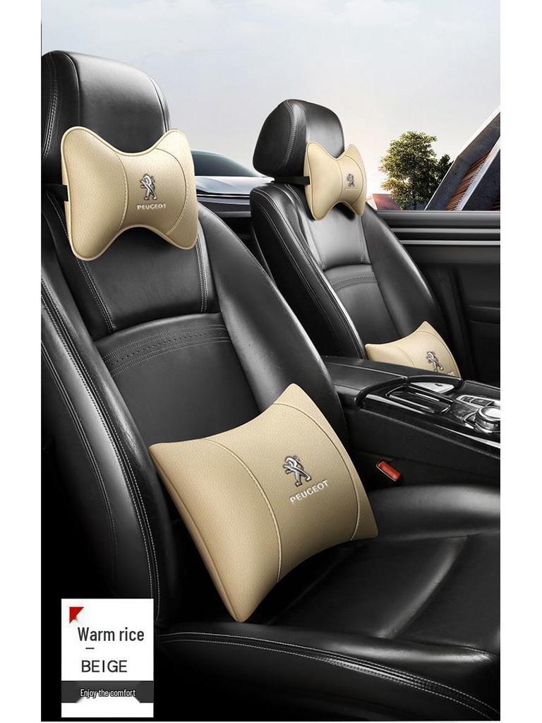 Compatible Headrest & Lumbar Support Cushions, Neck Pillows, and Interior Emblems for Peugeot 408, 4008, 2008, 508L.