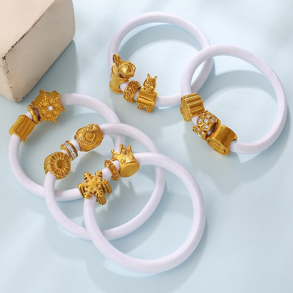 Light Luxury Heart & Flower Metal Spacer Bead White Hair Tie, 2-in-1 Hair Band & Bracelet