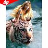 Алмазная вышивка Тигр Алмазная картина Полный круглый девушка Украшение дома Алмаз