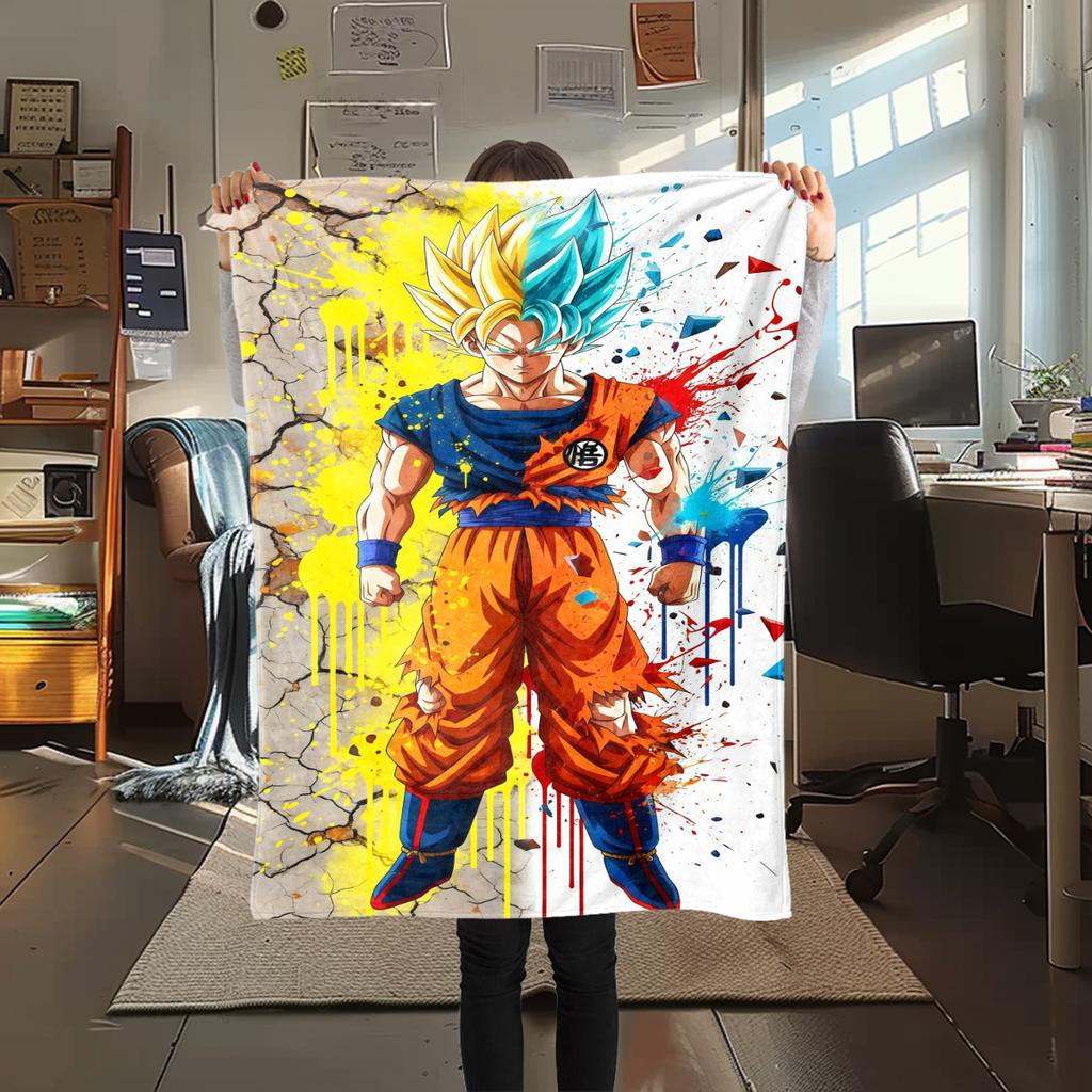 1 шт. Фланелевое одеяло с принтом Сон Гоку, Высокое качество, Для всех сезонов, Декор для дома, Тепло и уют, Идеально для рождественских подарков
