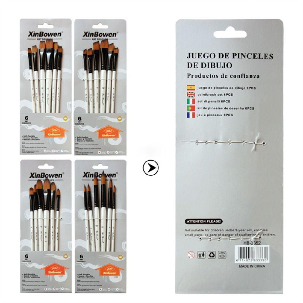 6Pcs/Set Wood Pole Hair Watercolor Brush Pearl White Art Paint Brush Nylon Hair Brush Set Beginners