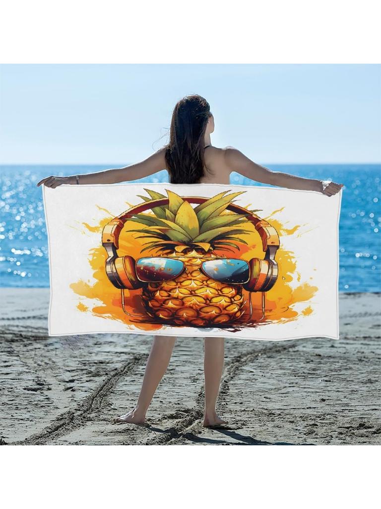 Music Pineapple Tropical Fruit Beach Towel Oversized Quick Dry Beach Blanket Microfiber Sand Free Absorbent Lightweight Bath