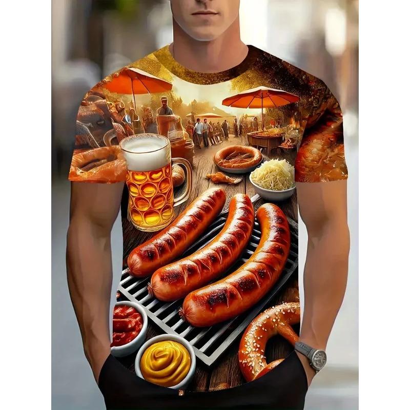 Men's 3D Printed Food Graphic T-Shirts Burgers Fries & Pizza Artistic Design T-shirts Summer Round Neck Short Sleeve Tops