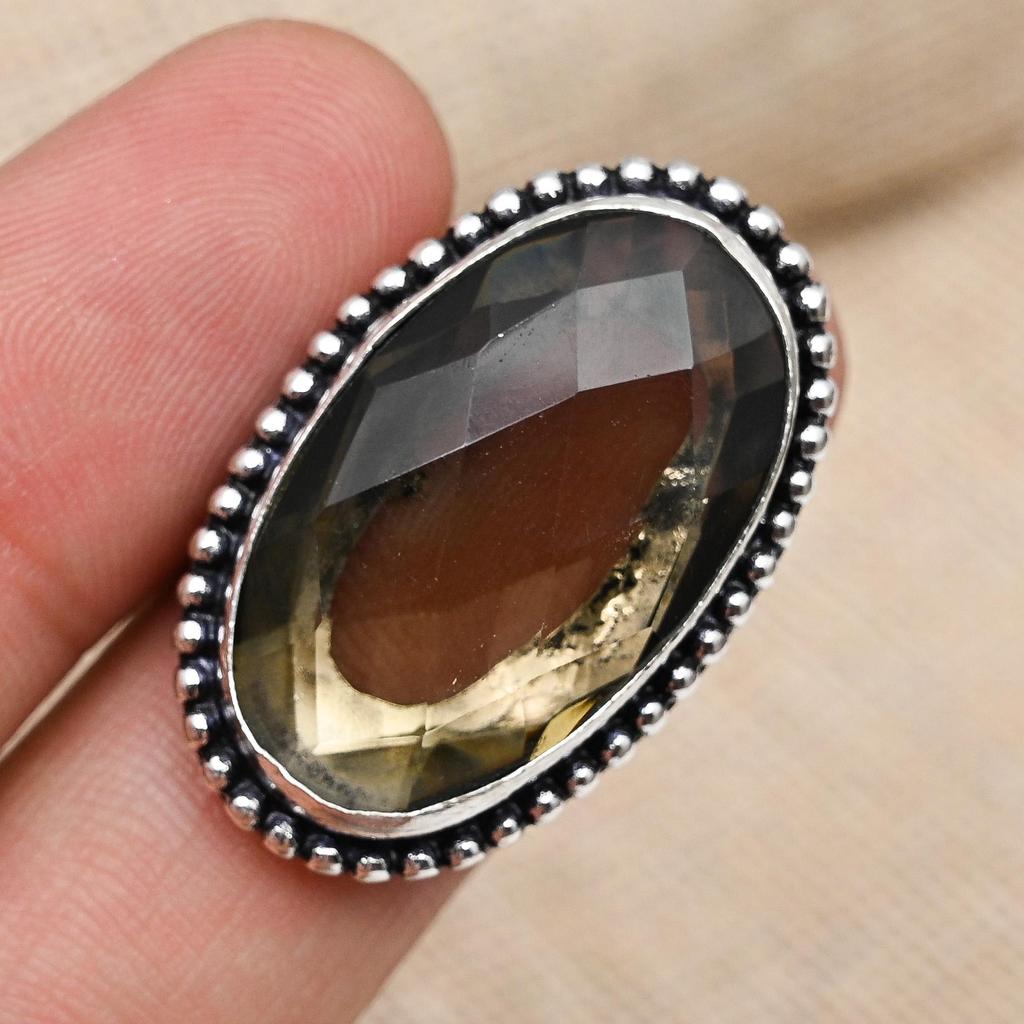 Ювелирное кольцо ручной работы с дымчатым топазом на День Благодарения из стерлингового серебра 925 пробы
