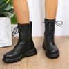 Ladies Shoes 2024 Hot Sale Mid-Calf Women's Boots Plus Size Modern Boots Women Lace-up Round Toe Med Heel Side Zip Female Shoes