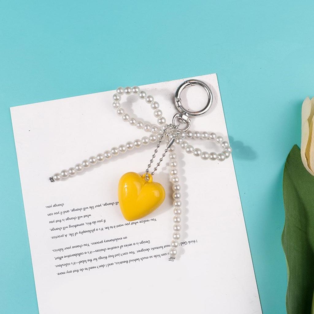 Heart Shaped Bead Keychain with Handmade Detail Lovely Heart Shaped Keychain Unique Beaded Bowknot Stylish Phone Straps