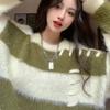 Lazy Style Design Plush Knit Sweater Top for Autumn and Winter Women Thick Mink Fur Striped Sweater
