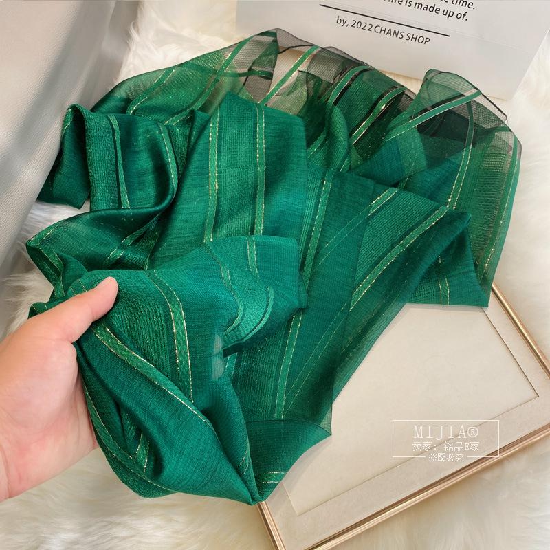 New Silk Mulberry Silk Wool Scarf, Thin Autumn and Winter Fashion Scarf with Gold Thread Stripes, Foreign Silk Scarf