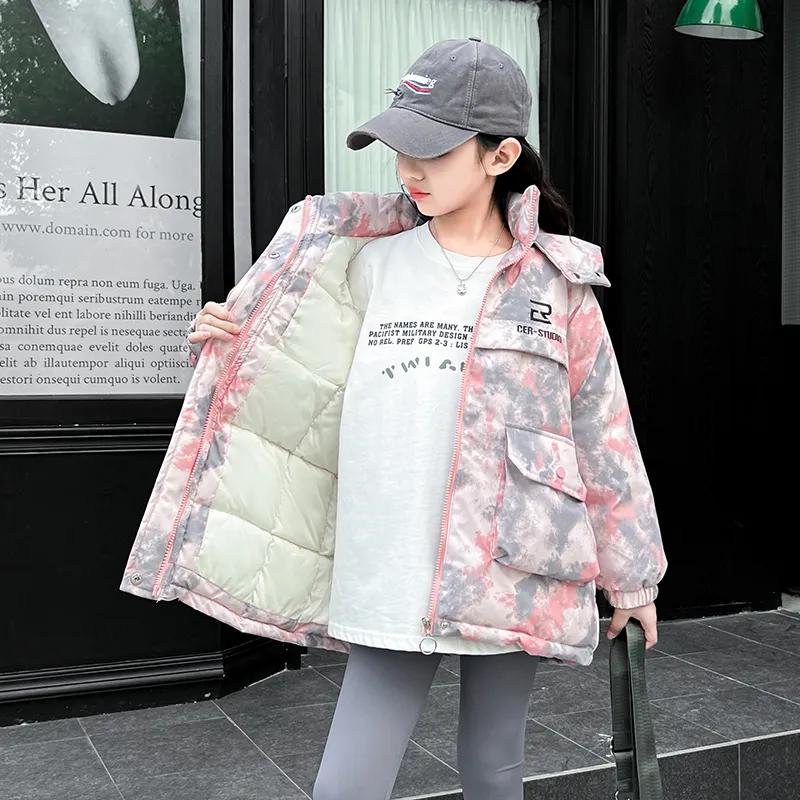 Girls' Hooded Down Jacket Winter Plus Cotton Thick Padded Jacket Fashion Color Matching Padded Jacket