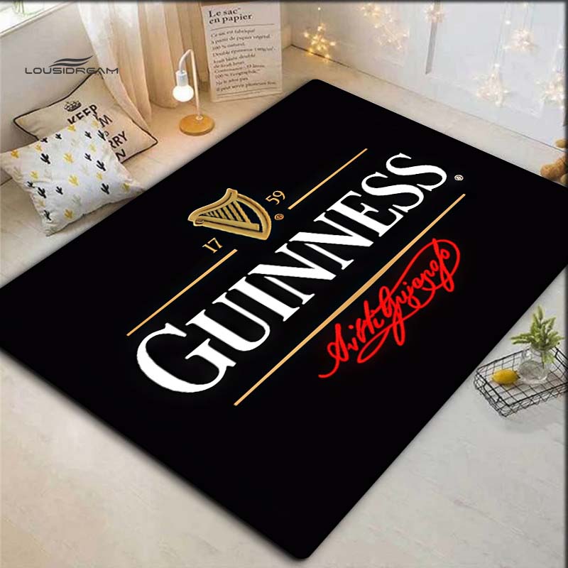 Коврик для пола Guinness Пиво Арфа Логотип Черный Фон, Нескользящий Мягкий Коврик для Пола Бар Домашний Декор Напольный Ковер