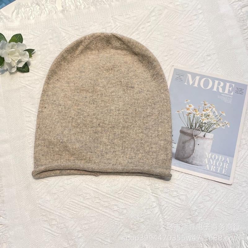 Wool hat women's autumn and winter new versatile knitted warm ear protection Internet celebrities show face small lazy pile hat