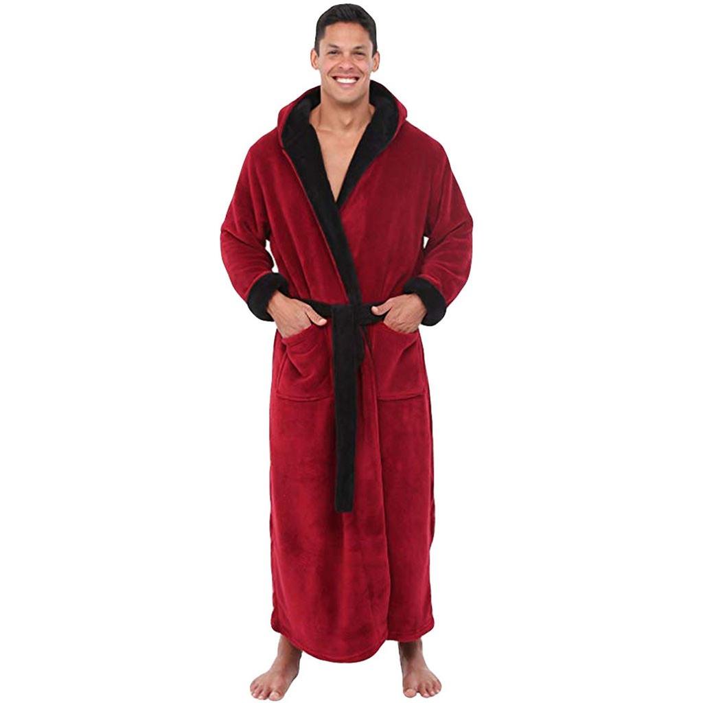 Men's Winter Plush Lengthened Shawl Bathrobe Home Clothes Long Sleeved Robe Coat