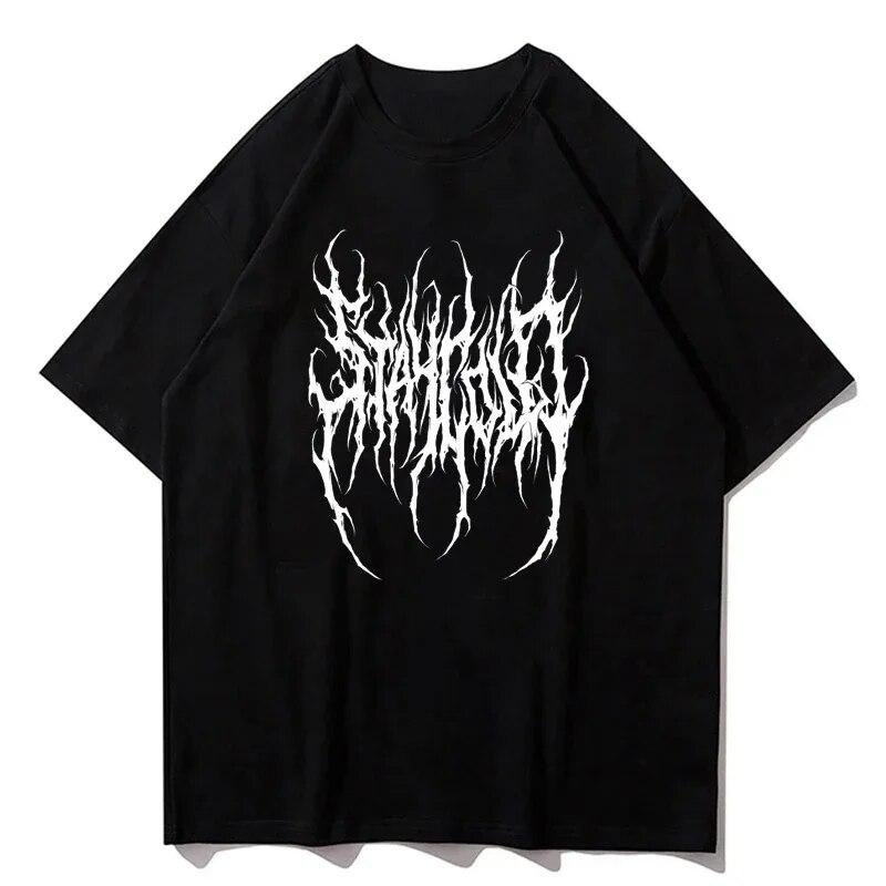 Loose Graphic T-shirt Unisex Hip Hop Graphic Goth Print Summer Short Sleeve Cotton Shirt Y2k Fashion Street Wear Harajuku