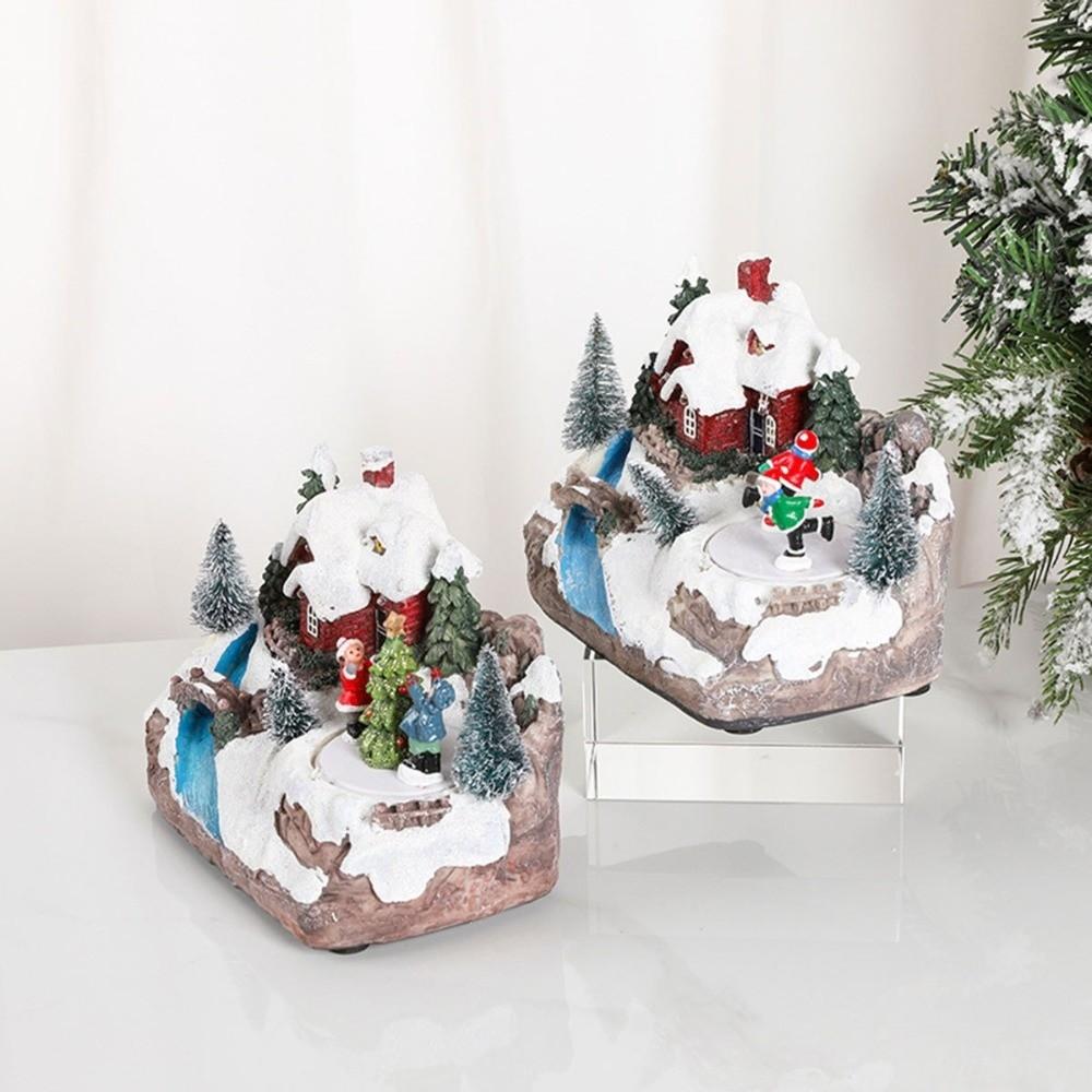 Creative Resin Christmas Village Houses LED Light Snow View Xmas Ornament Craft Santa Claus New Year Decor Festive Atmosphere