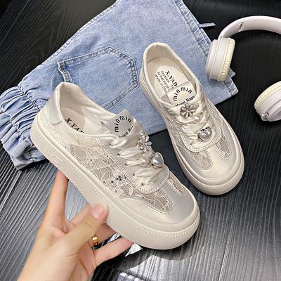 CRLAYDK 2024 летние женские кружевные жаккардовые сетчатые кроссовки на платформе со шнуровкой милые прогулочные скейтборды для женщин повседневные теннисные туфли