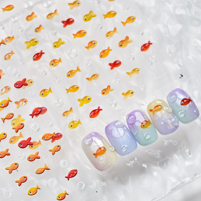 Little Red Fish Jelly Summer Goldfish Carp Ocean Beach Mermaid Sea Shiny Nail Art Stickers Manicure Decals