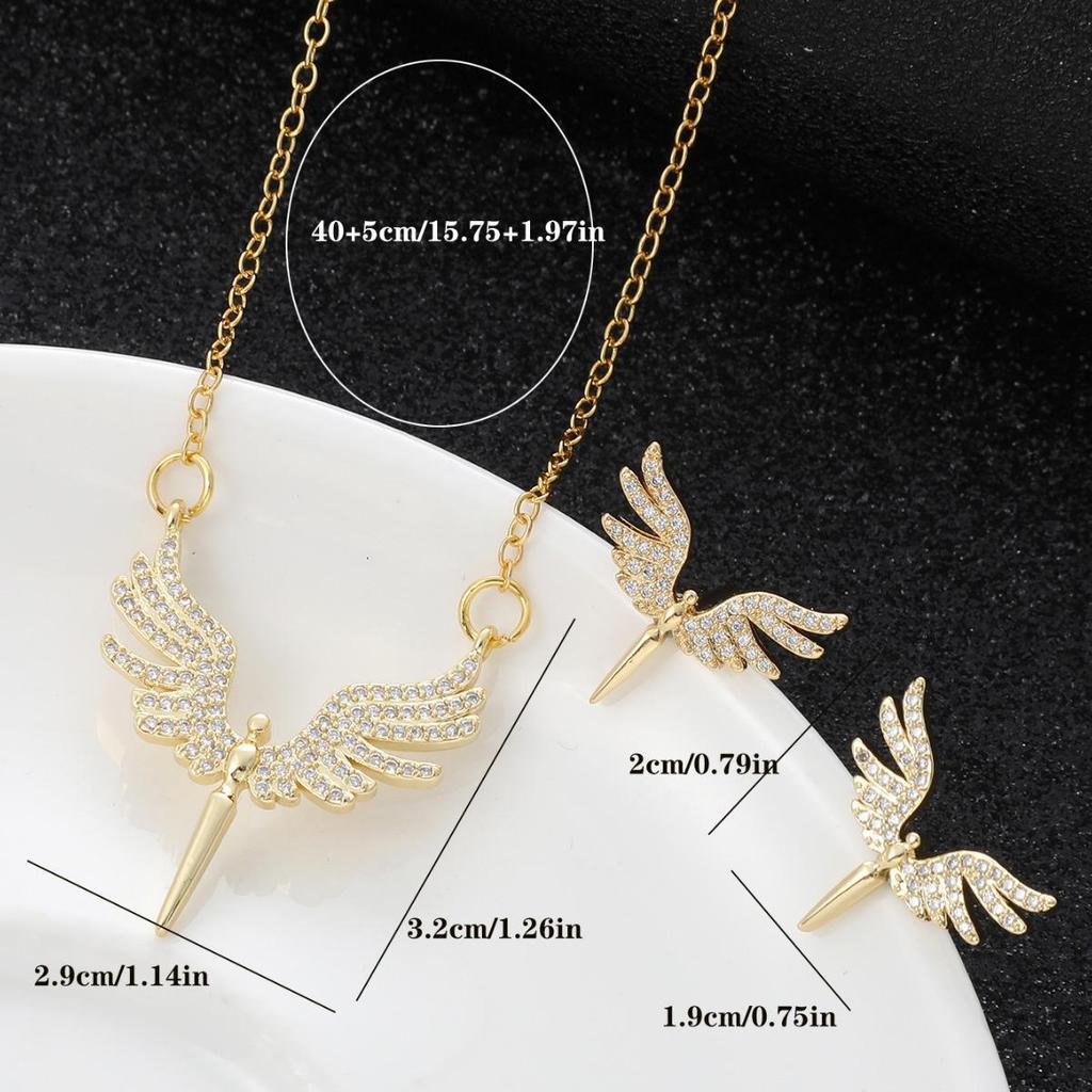 Angel Wings Zircon Bridal Jewelry Set: Necklace & Earrings