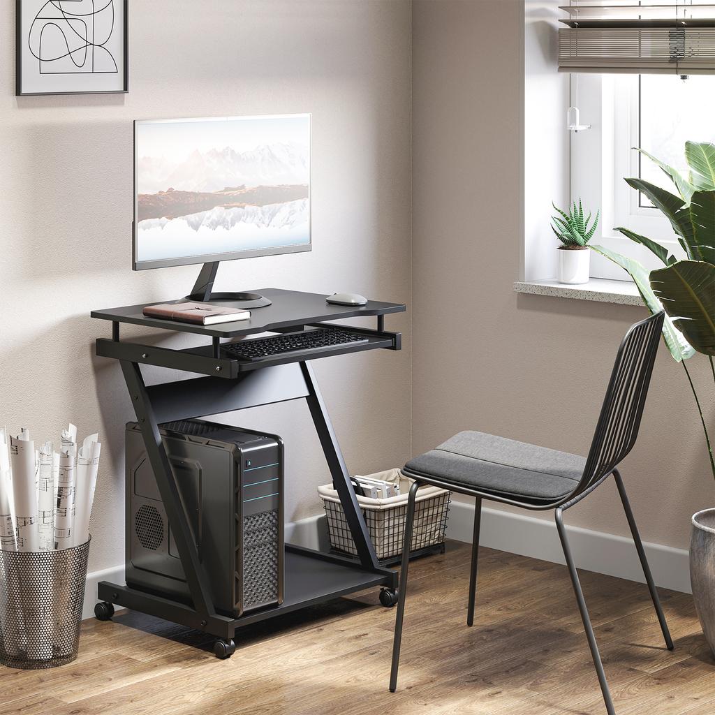 Movable Computer Desk With 4 Moving Wheels Sliding Keyboard Tray Home Office Workstation Black