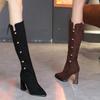 Но сапоги на высоком каблуке с заостренным носком женские осенне-зимние новые модные сапоги на толстом каблуке с застежкой-молнией сзади с металлической пряжкой универсальные сапоги