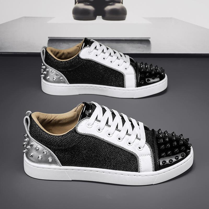 Sneakers Casual Men Designer Rivet Punk Board Shoes Fashion Leather Canvas Breathable Height Increased Flat Platform White Shoes