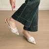 Fashion New Popular White Embroidery Lace Heels Mule Slide Woman Point Toe Stiletto Bride Shoes Ladies Elegant Wedding Party Dress Pumps