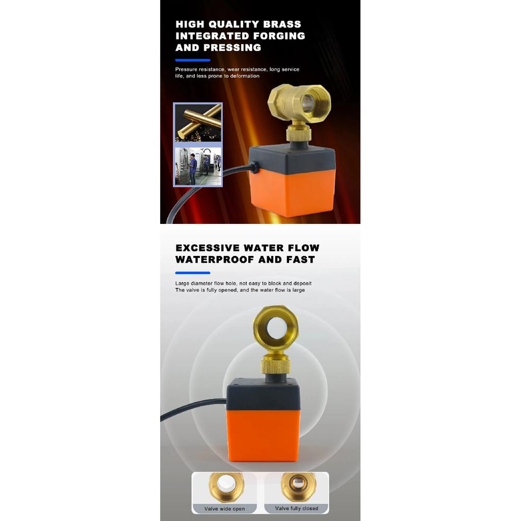 Motorized Brass Ball Valve Electric 2-Way/3-Way DN15-DN20 12V 24V 220V HVAC Fan Coil Solar PTFE IP65 Actuator