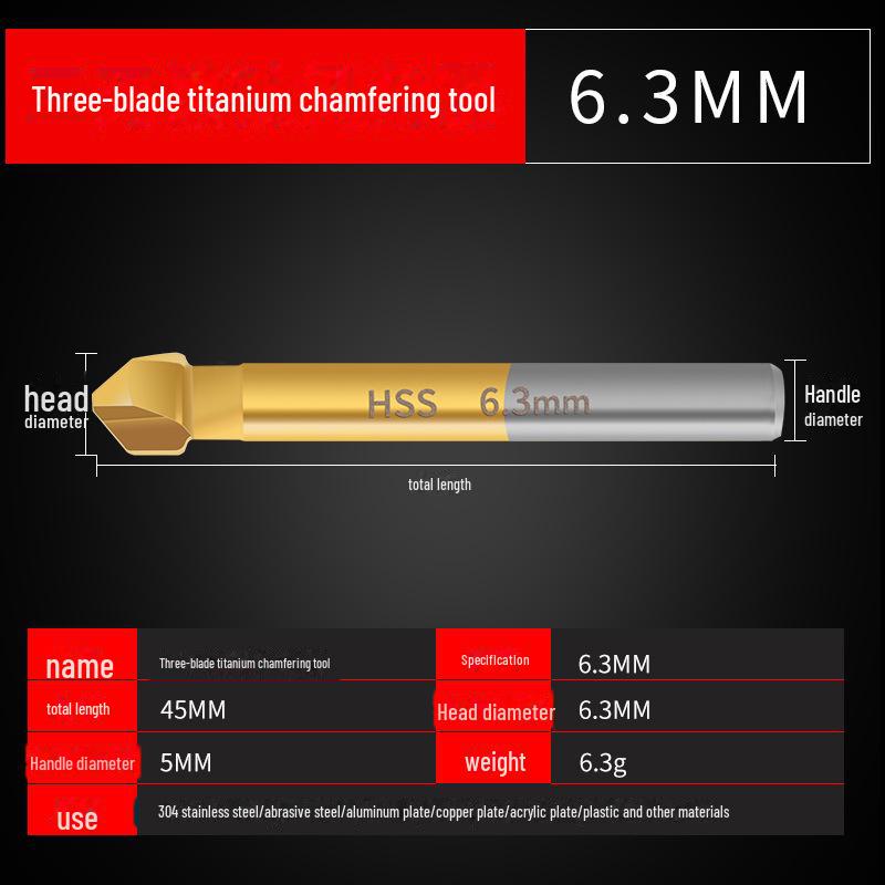 Black Hexagonal Handle 90° Woodworking Chamfering Tool Set - 3 Titanium-plated, 5-blade Hole Expansion Pieces