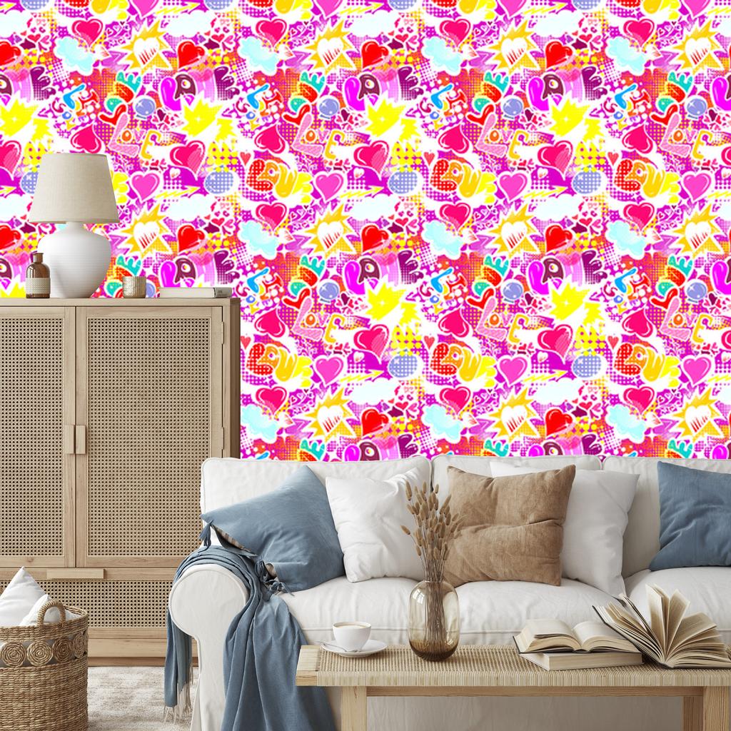 Pink Graffiti Wallpaper for Living Room and Bedroom 50x1000
