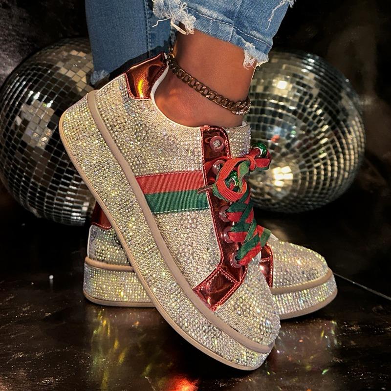 Модные женские трендовые кроссовки на платформе, на шнуровке, со стразами, повседневная обувь, модная блестящая женская обувь, дизайнерская обувь класса люкс