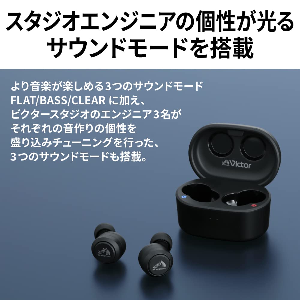 JVC Kenwood Беспроводные Bluetooth-наушники Victor HA-FX150T-BA с наклейками, шумоподавлением, режимом прослушивания окружающего звука, водонепроницаемые, с низкой задержкой, с микрофоном,