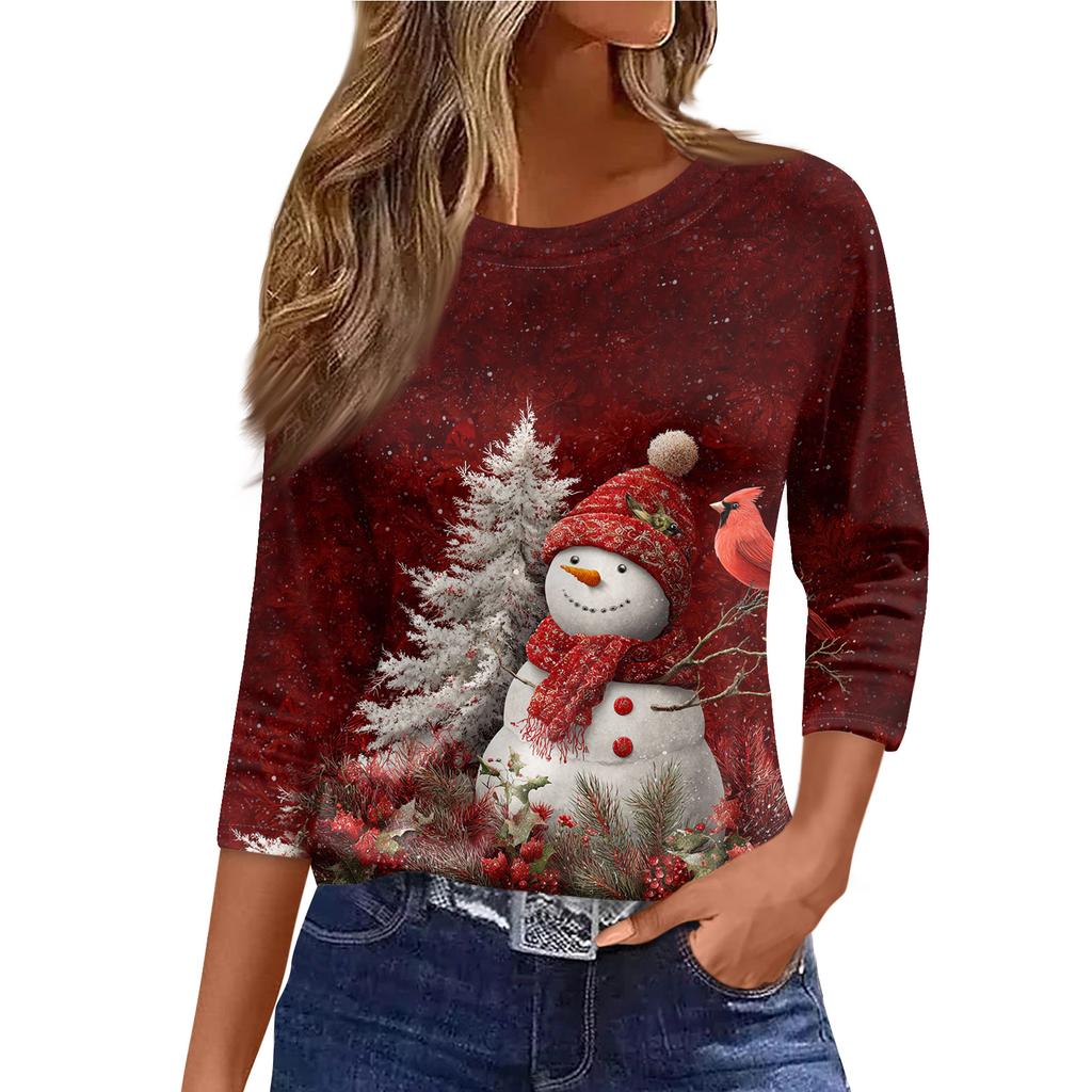 Рубашки с рукавом 3/4 для женщин, футболки с принтом, блузки, повседневные базовые топы больших размеров, пуловеры