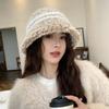 Autumn and Winter New Mixed-color Striped Knitted Hat Plush Bucket Hat Women's Warm Versatile Washbasin Hat