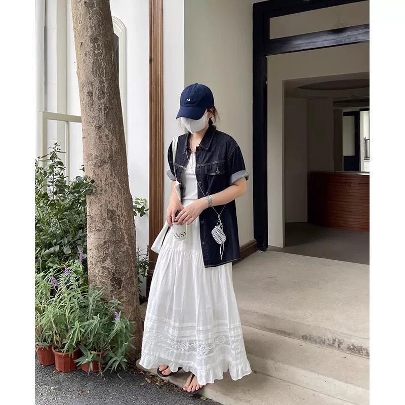 Женская нежная длинная юбка с цветочным кружевом и оборками, весна 2026