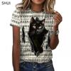 Animal Series Digital 3D Printed Men's Women's Short Sleeved T-shirt Cute Cat Round Neck Base Top