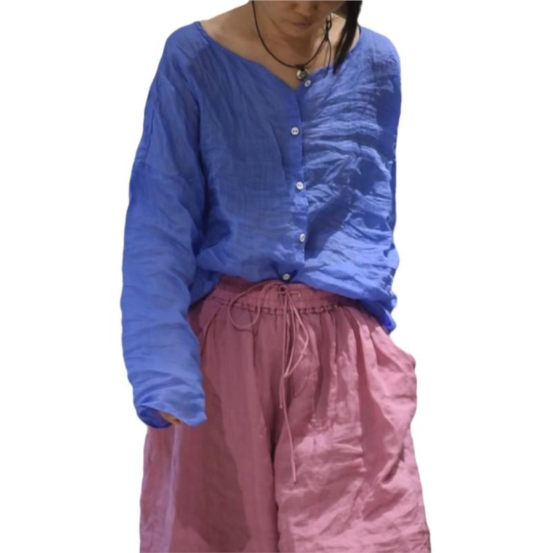 Johnature Woman Winter O-Neck Print Long Sleeves Shirt Fashion Vintage Chinese Style Single Breasted Shirt