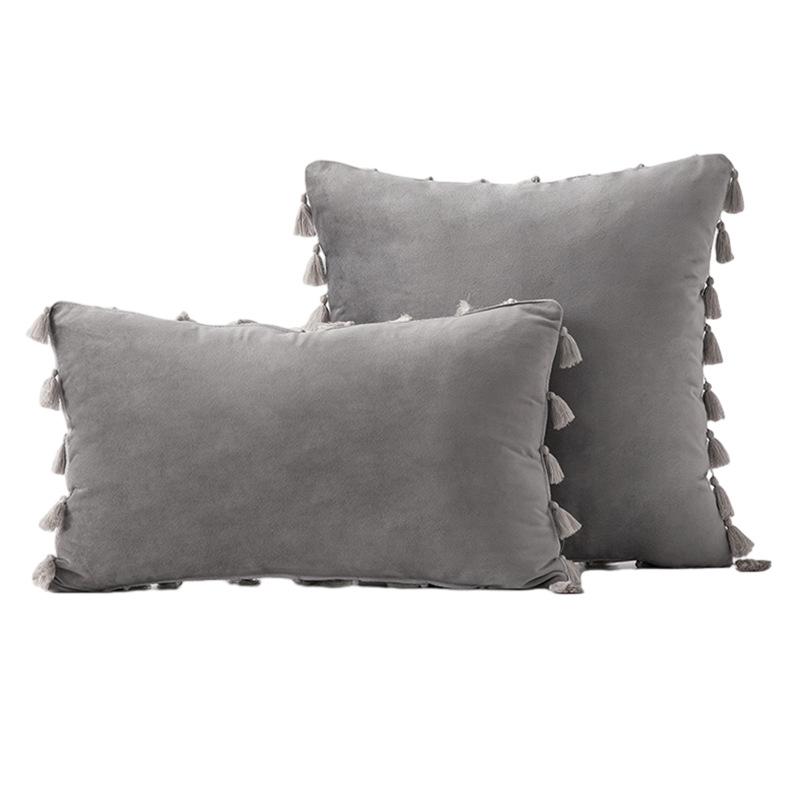 Упаковка из 2 осенних бархатных мягких однотонных декоративных наволочек с кисточками и бахромой в стиле бохо, чехол для дивана-кровати 18 x 18 дюймов
