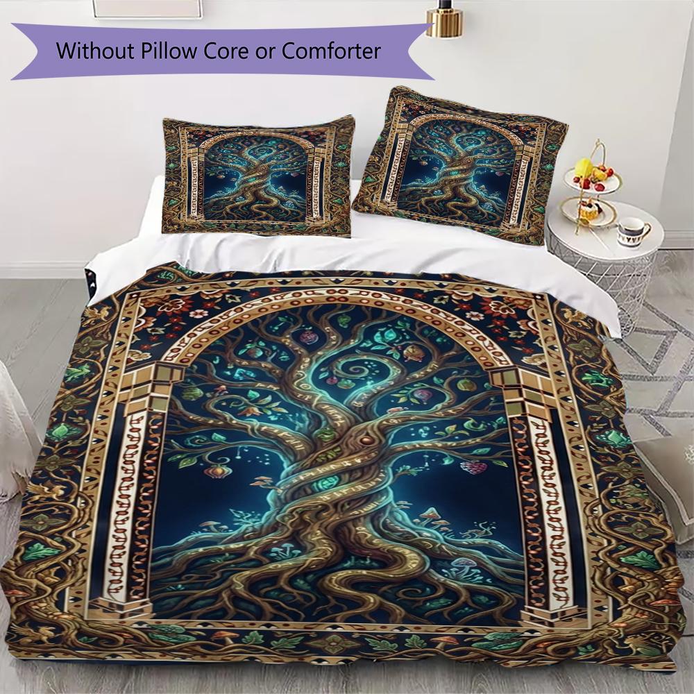 Tree of Life Pattern Bedding uilt Set uilt Cover Pillowcase Home Decoration Birthday Gift (1 * duvet cover + 2 * pillowcase without core)146