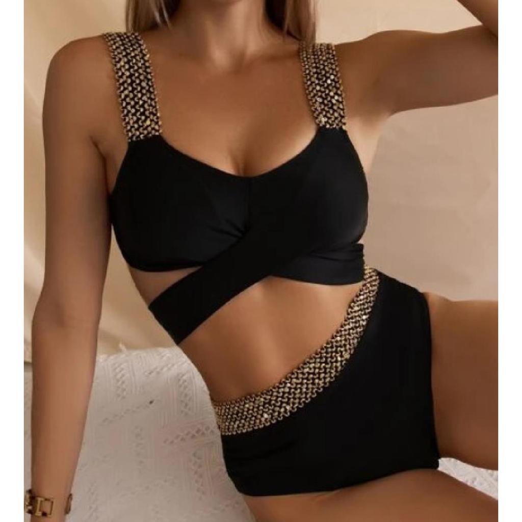 Женский купальник бикини, пляжный черный бикини с эффектом пуш-ап, женский комплект бикини с высокой талией, купальный костюм, женский комплект бикини