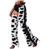 Womens Cow Spot Pattern Flannel Long Pants - with Side Tassel, Adjustable Waist, Open Crotch for Biking Riding Cowgirl Chaps Halloween Cosplay