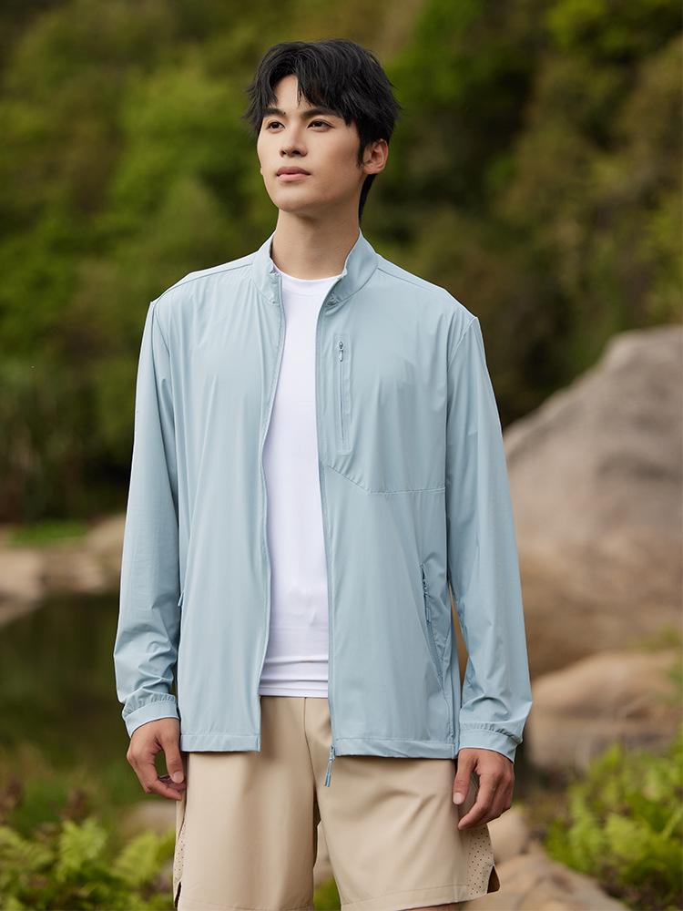 Summer ice silk sunscreen clothing men's light and thin breathable stand-up collar jacket outdoor UV protection upf10 + sunscreen clothing