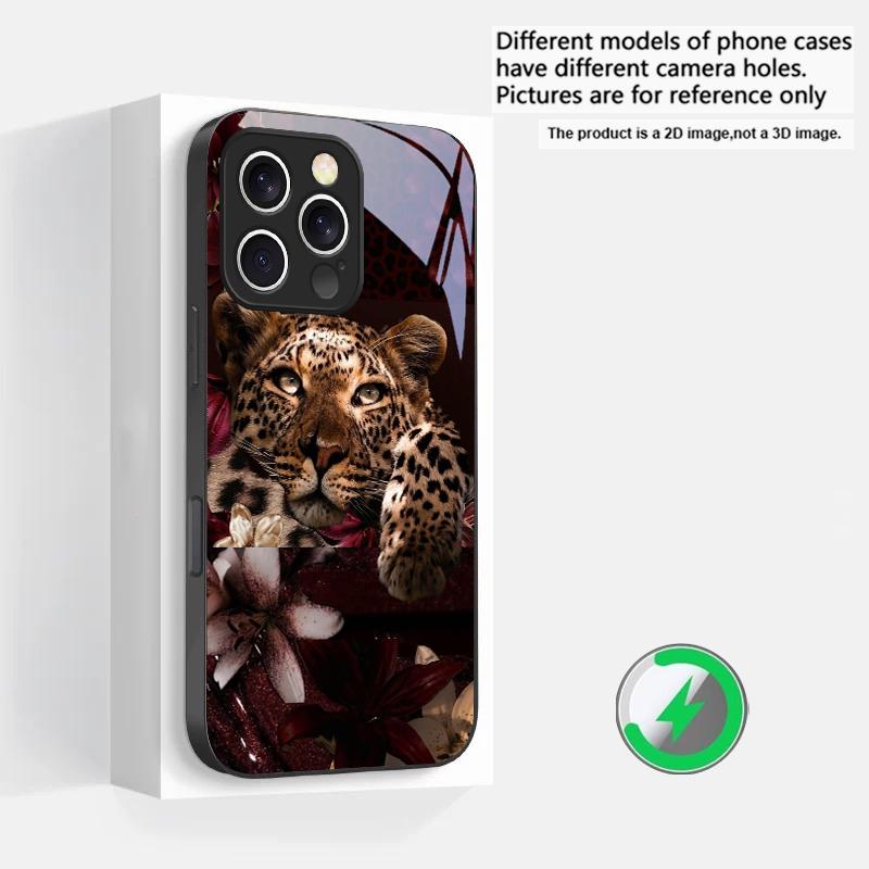 Цветочный Леопардовый Тень Подходит для iPhone 16E 17 Pro Max 15 Pro 14 13 Plus 12 mini 11 16 Air 17Pro Магнитный Стеклянный Чехол для Телефона