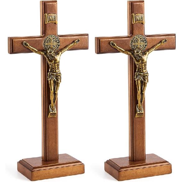 Leinuosen 101 дюйм Деревянный крест настенный и настольный Католический деревянный крест-подставка Украшение Иисус Христос Дом Крещение Святое Причастие Церковь