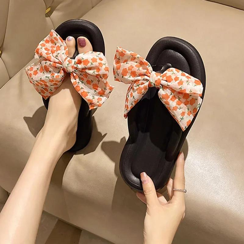 2024 Летние женские шлепанцы EVA с бантами, мягкие нескользящие женские тапочки Cloud, пляжная женская обувь, повседневные тапочки на плоской подошве, шлепанцы