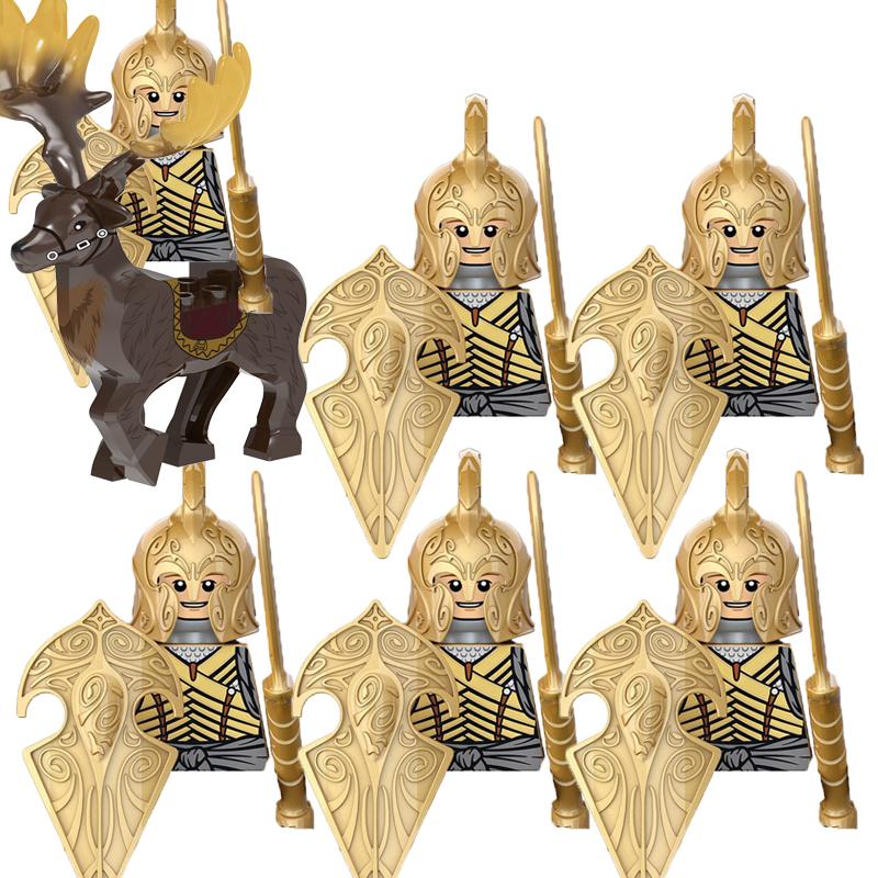 MOC Medieval Military Building Blocks Elven Warrior Orc Rohan Gondor Knight Character Set Animal Army Weapon Bow Crossbow Toy