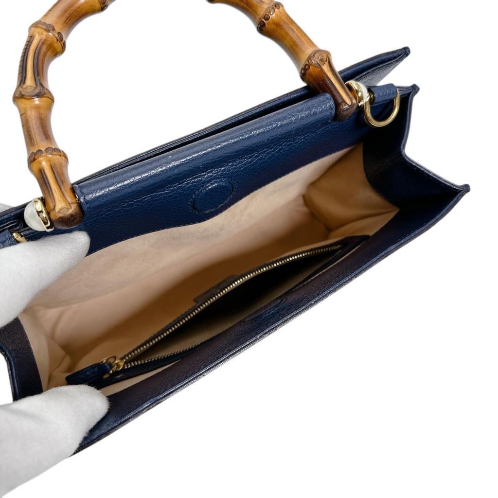 GUCCI leather 2way Handbag leather blue Women 470271 Used